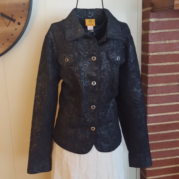 Ruby Rd. Floral Print Black Button Jacket - Picture 2 of 4